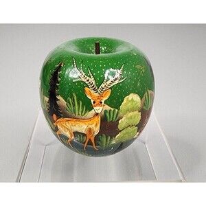Kashmir India woodland Deer Antelope  Hand Painted Lacquer Solid Wood Apple